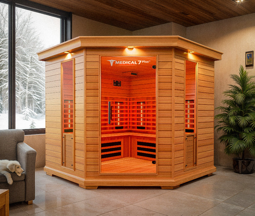 MedicalSaunas Medical 7 Plus™ Infrared Sauna – 4–6 Person Corner Wellness Retreat